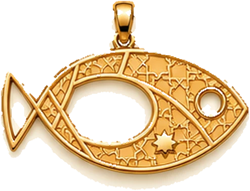 MISHKAH Fish pendant, reverse: engraved gold star pattern